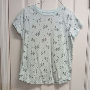 CAT & JACKS GIRLS Unicorn Print T-Shirt MINT GREEN Size XL 14/16